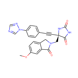 COc1ccc2c(c1)C(=O)N(C[C@@]1(C#Cc3ccc(-n4cncn4)cc3)NC(=O)NC1=O)C2 ZINC000096173596