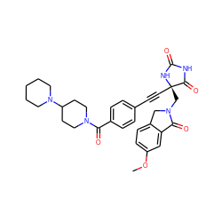 COc1ccc2c(c1)C(=O)N(C[C@@]1(C#Cc3ccc(C(=O)N4CCC(N5CCCCC5)CC4)cc3)NC(=O)NC1=O)C2 ZINC000143245875