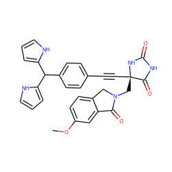 COc1ccc2c(c1)C(=O)N(C[C@@]1(C#Cc3ccc(C(c4ccc[nH]4)c4ccc[nH]4)cc3)NC(=O)NC1=O)C2 ZINC000167594679