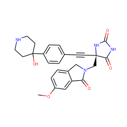 COc1ccc2c(c1)C(=O)N(C[C@@]1(C#Cc3ccc(C4(O)CCNCC4)cc3)NC(=O)NC1=O)C2 ZINC000096173527