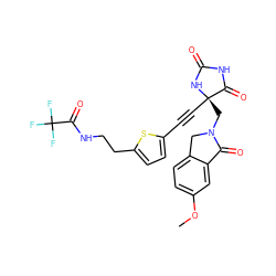 COc1ccc2c(c1)C(=O)N(C[C@@]1(C#Cc3ccc(CCNC(=O)C(F)(F)F)s3)NC(=O)NC1=O)C2 ZINC000167587771