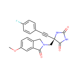 COc1ccc2c(c1)C(=O)N(C[C@@]1(C#Cc3ccc(F)cc3)NC(=O)NC1=O)C2 ZINC000064549270