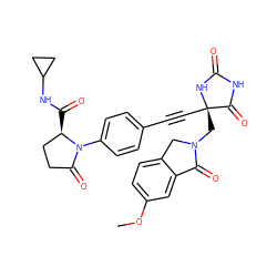 COc1ccc2c(c1)C(=O)N(C[C@@]1(C#Cc3ccc(N4C(=O)CC[C@H]4C(=O)NC4CC4)cc3)NC(=O)NC1=O)C2 ZINC000096173623