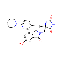 COc1ccc2c(c1)C(=O)N(C[C@@]1(C#Cc3ccc(N4CCCCC4)nc3)NC(=O)NC1=O)C2 ZINC000167616369