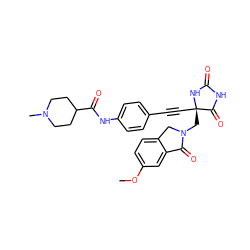 COc1ccc2c(c1)C(=O)N(C[C@@]1(C#Cc3ccc(NC(=O)C4CCN(C)CC4)cc3)NC(=O)NC1=O)C2 ZINC000149835101