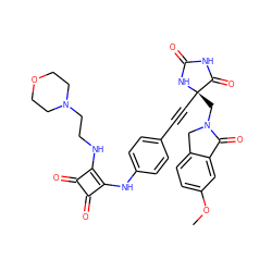 COc1ccc2c(c1)C(=O)N(C[C@@]1(C#Cc3ccc(Nc4c(NCCN5CCOCC5)c(=O)c4=O)cc3)NC(=O)NC1=O)C2 ZINC000149815591