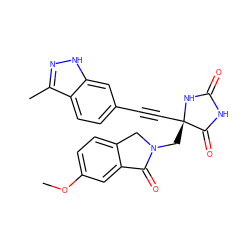 COc1ccc2c(c1)C(=O)N(C[C@@]1(C#Cc3ccc4c(C)n[nH]c4c3)NC(=O)NC1=O)C2 ZINC000096173523