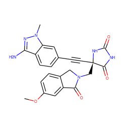 COc1ccc2c(c1)C(=O)N(C[C@@]1(C#Cc3ccc4c(N)nn(C)c4c3)NC(=O)NC1=O)C2 ZINC000096173522