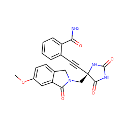 COc1ccc2c(c1)C(=O)N(C[C@@]1(C#Cc3ccccc3C(N)=O)NC(=O)NC1=O)C2 ZINC000064573641