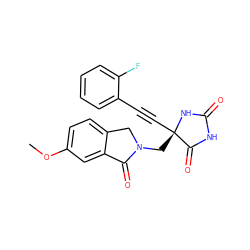 COc1ccc2c(c1)C(=O)N(C[C@@]1(C#Cc3ccccc3F)NC(=O)NC1=O)C2 ZINC000064559457