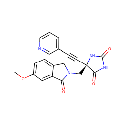 COc1ccc2c(c1)C(=O)N(C[C@@]1(C#Cc3cccnc3)NC(=O)NC1=O)C2 ZINC000064559287