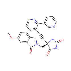 COc1ccc2c(c1)C(=O)N(C[C@@]1(C#Cc3cccnc3-c3cccnc3)NC(=O)NC1=O)C2 ZINC000167576276