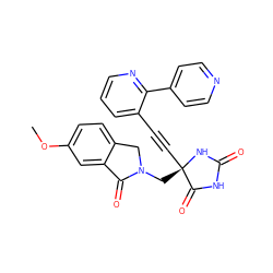 COc1ccc2c(c1)C(=O)N(C[C@@]1(C#Cc3cccnc3-c3ccncc3)NC(=O)NC1=O)C2 ZINC000096173814