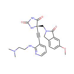 COc1ccc2c(c1)C(=O)N(C[C@@]1(C#Cc3cccnc3NCCN(C)C)NC(=O)NC1=O)C2 ZINC000167642908