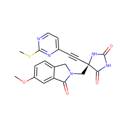 COc1ccc2c(c1)C(=O)N(C[C@@]1(C#Cc3ccnc(SC)n3)NC(=O)NC1=O)C2 ZINC000167594905