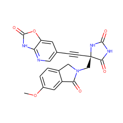 COc1ccc2c(c1)C(=O)N(C[C@@]1(C#Cc3cnc4[nH]c(=O)oc4c3)NC(=O)NC1=O)C2 ZINC000167613746