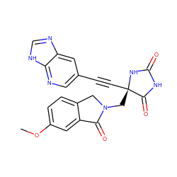 COc1ccc2c(c1)C(=O)N(C[C@@]1(C#Cc3cnc4[nH]cnc4c3)NC(=O)NC1=O)C2 ZINC000064559288