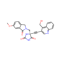 COc1ccc2c(c1)C(=O)N(C[C@@]1(C#Cc3cnc4ccccc4c3CO)NC(=O)NC1=O)C2 ZINC000167632672