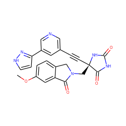 COc1ccc2c(c1)C(=O)N(C[C@@]1(C#Cc3cncc(-c4cc[nH]n4)c3)NC(=O)NC1=O)C2 ZINC000149805156