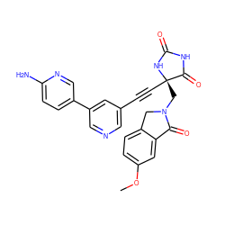 COc1ccc2c(c1)C(=O)N(C[C@@]1(C#Cc3cncc(-c4ccc(N)nc4)c3)NC(=O)NC1=O)C2 ZINC000167594787