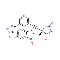 COc1ccc2c(c1)C(=O)N(C[C@@]1(C#Cc3cncc(-c4cn[nH]c4)c3)NC(=O)NC1=O)C2 ZINC000167591613