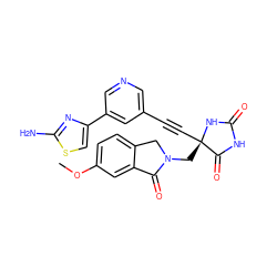 COc1ccc2c(c1)C(=O)N(C[C@@]1(C#Cc3cncc(-c4csc(N)n4)c3)NC(=O)NC1=O)C2 ZINC000149804474