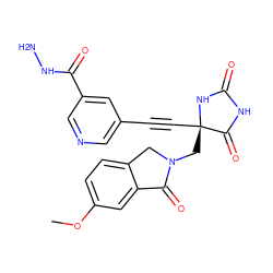 COc1ccc2c(c1)C(=O)N(C[C@@]1(C#Cc3cncc(C(=O)NN)c3)NC(=O)NC1=O)C2 ZINC000167656190