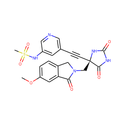 COc1ccc2c(c1)C(=O)N(C[C@@]1(C#Cc3cncc(NS(C)(=O)=O)c3)NC(=O)NC1=O)C2 ZINC000167593698