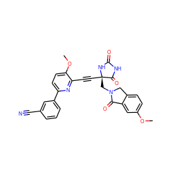 COc1ccc2c(c1)C(=O)N(C[C@@]1(C#Cc3nc(-c4cccc(C#N)c4)ccc3OC)NC(=O)NC1=O)C2 ZINC000167590396