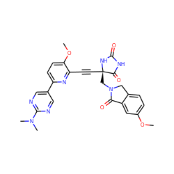 COc1ccc2c(c1)C(=O)N(C[C@@]1(C#Cc3nc(-c4cnc(N(C)C)nc4)ccc3OC)NC(=O)NC1=O)C2 ZINC000167584152