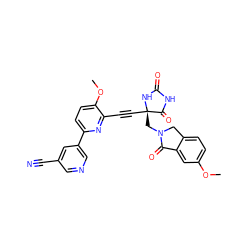 COc1ccc2c(c1)C(=O)N(C[C@@]1(C#Cc3nc(-c4cncc(C#N)c4)ccc3OC)NC(=O)NC1=O)C2 ZINC000167591444