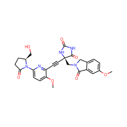 COc1ccc2c(c1)C(=O)N(C[C@@]1(C#Cc3nc(N4C(=O)CC[C@H]4CO)ccc3OC)NC(=O)NC1=O)C2 ZINC000167593279