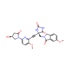 COc1ccc2c(c1)C(=O)N(C[C@@]1(C#Cc3nc(N4C[C@@H](O)CC4=O)ccc3OC)NC(=O)NC1=O)C2 ZINC000167590160