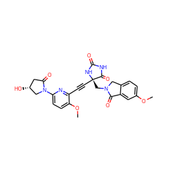 COc1ccc2c(c1)C(=O)N(C[C@@]1(C#Cc3nc(N4C[C@H](O)CC4=O)ccc3OC)NC(=O)NC1=O)C2 ZINC000167589005