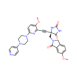 COc1ccc2c(c1)C(=O)N(C[C@@]1(C#Cc3nc(N4CCN(c5ccncc5)CC4)ccc3OC)NC(=O)NC1=O)C2 ZINC000096173674