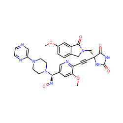 COc1ccc2c(c1)C(=O)N(C[C@@]1(C#Cc3ncc([C@@H](N=O)N4CCN(c5cnccn5)CC4)cc3OC)NC(=O)NC1=O)C2 ZINC000169694509