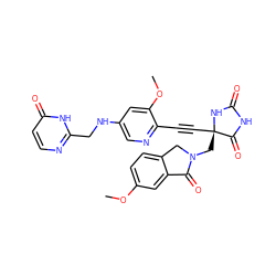 COc1ccc2c(c1)C(=O)N(C[C@@]1(C#Cc3ncc(NCc4nccc(=O)[nH]4)cc3OC)NC(=O)NC1=O)C2 ZINC000167641839