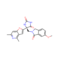 COc1ccc2c(c1)C(=O)N(C[C@@]1(c3cc4c(C)nc(C)cc4o3)NC(=O)NC1=O)C2 ZINC000149262476