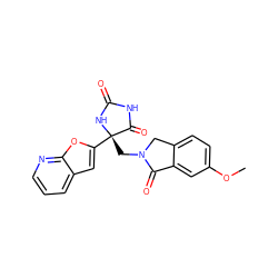 COc1ccc2c(c1)C(=O)N(C[C@@]1(c3cc4cccnc4o3)NC(=O)NC1=O)C2 ZINC000168115323