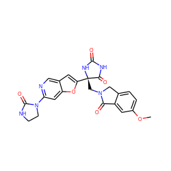 COc1ccc2c(c1)C(=O)N(C[C@@]1(c3cc4cnc(N5CCNC5=O)cc4o3)NC(=O)NC1=O)C2 ZINC000143281360