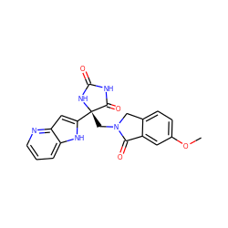 COc1ccc2c(c1)C(=O)N(C[C@@]1(c3cc4ncccc4[nH]3)NC(=O)NC1=O)C2 ZINC000148567942