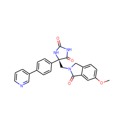 COc1ccc2c(c1)C(=O)N(C[C@@]1(c3ccc(-c4cccnc4)cc3)NC(=O)NC1=O)C2 ZINC000058468653