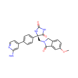 COc1ccc2c(c1)C(=O)N(C[C@@]1(c3ccc(-c4ccnc(N)c4)cc3)NC(=O)NC1=O)C2 ZINC000058590512