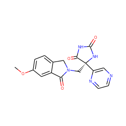 COc1ccc2c(c1)C(=O)N(C[C@@]1(c3cnccn3)NC(=O)NC1=O)C2 ZINC000049525757