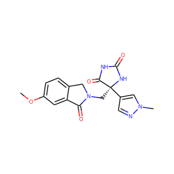 COc1ccc2c(c1)C(=O)N(C[C@@]1(c3cnn(C)c3)NC(=O)NC1=O)C2 ZINC000049066551