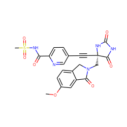 COc1ccc2c(c1)C(=O)N(C[C@]1(C#Cc3ccc(C(=O)NS(C)(=O)=O)nc3)NC(=O)NC1=O)C2 ZINC000096173725