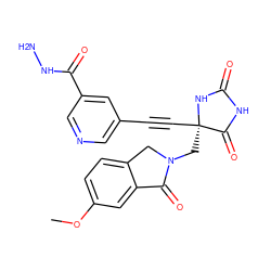 COc1ccc2c(c1)C(=O)N(C[C@]1(C#Cc3cncc(C(=O)NN)c3)NC(=O)NC1=O)C2 ZINC000167601483