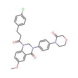 COc1ccc2c(c1)C(=O)N(c1ccc(N3CCOCC3=O)cc1)CN2C(=O)CCc1ccc(Cl)cc1 ZINC001772579459