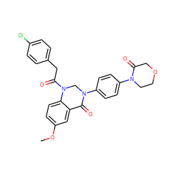 COc1ccc2c(c1)C(=O)N(c1ccc(N3CCOCC3=O)cc1)CN2C(=O)Cc1ccc(Cl)cc1 ZINC001772623715