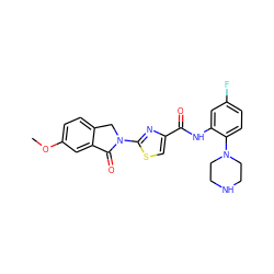 COc1ccc2c(c1)C(=O)N(c1nc(C(=O)Nc3cc(F)ccc3N3CCNCC3)cs1)C2 ZINC000096269594